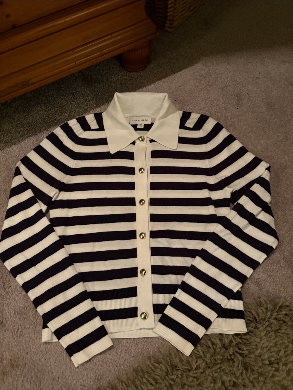 Striped Black and White Button-Front Knit Blazer